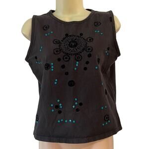 CK Calvin Klein Jeans Embroidered Knit Top Y2K Sleeveless Boho